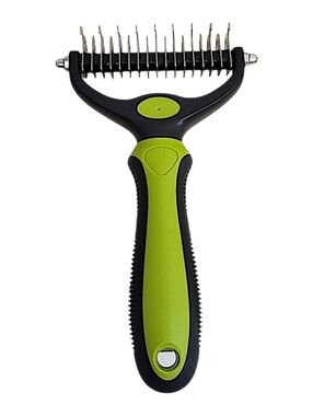 Histotree Green Dual-Row Deshedding Rake for Pets with Ergonomic Grip